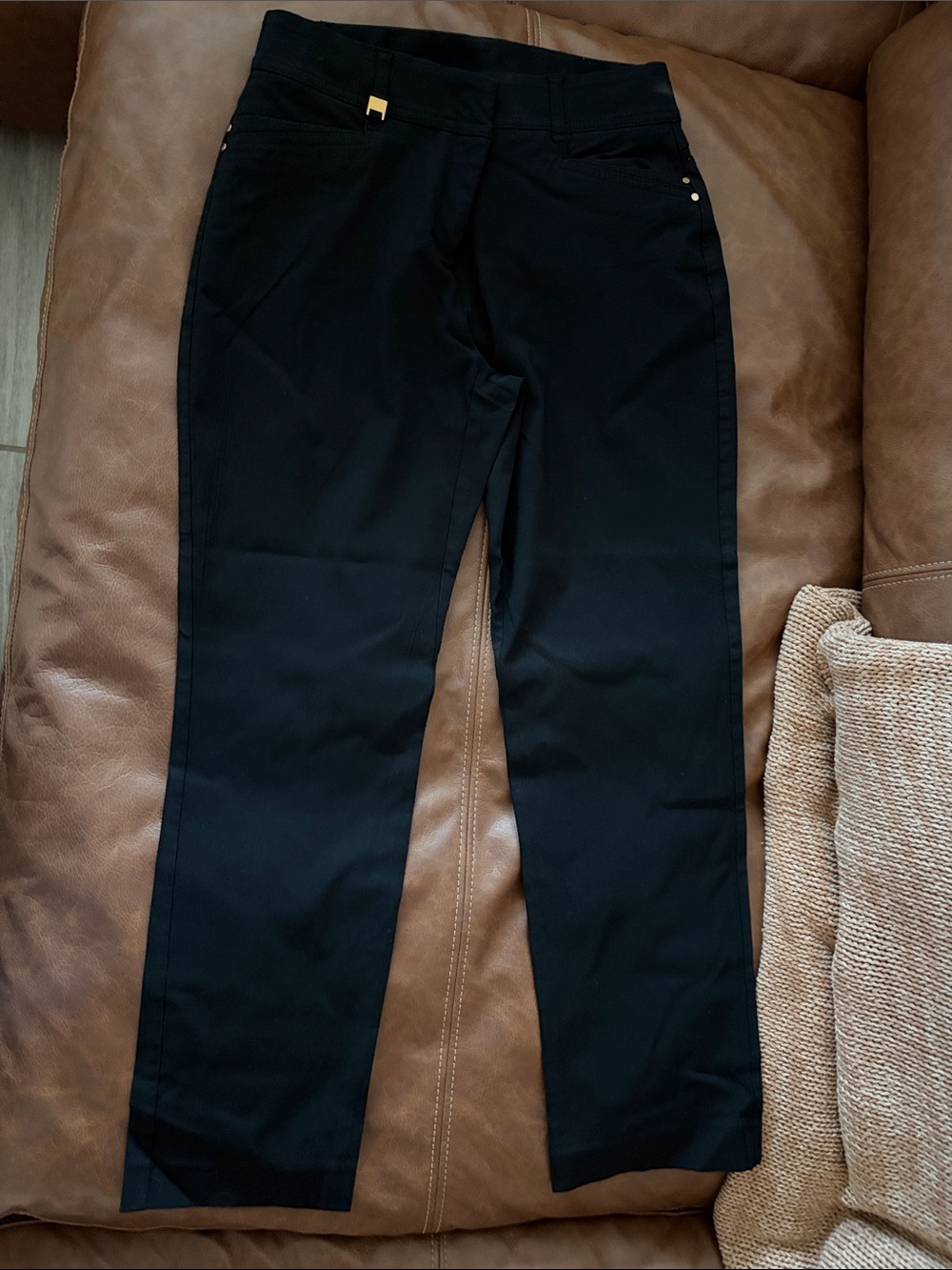 JM Collection Black Straight-Leg Pants with Gold Accent